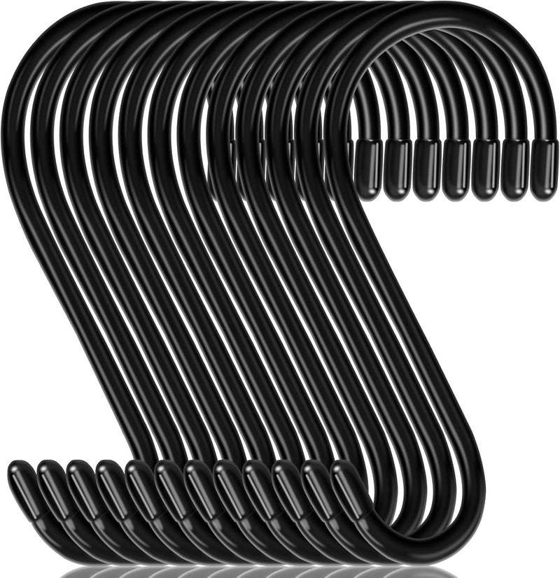 DINGEE 12 Pack 6 Inch S Hooks,Large S Hooks Vinyl Coated Heavy Duty S Hook for Hanging Non Slip S Hanger Closet Hooks, Steel Metal Black Rubber S Hook for Hanging Plants,Clothes,Jeans,Pot Pan Garden - Image 1